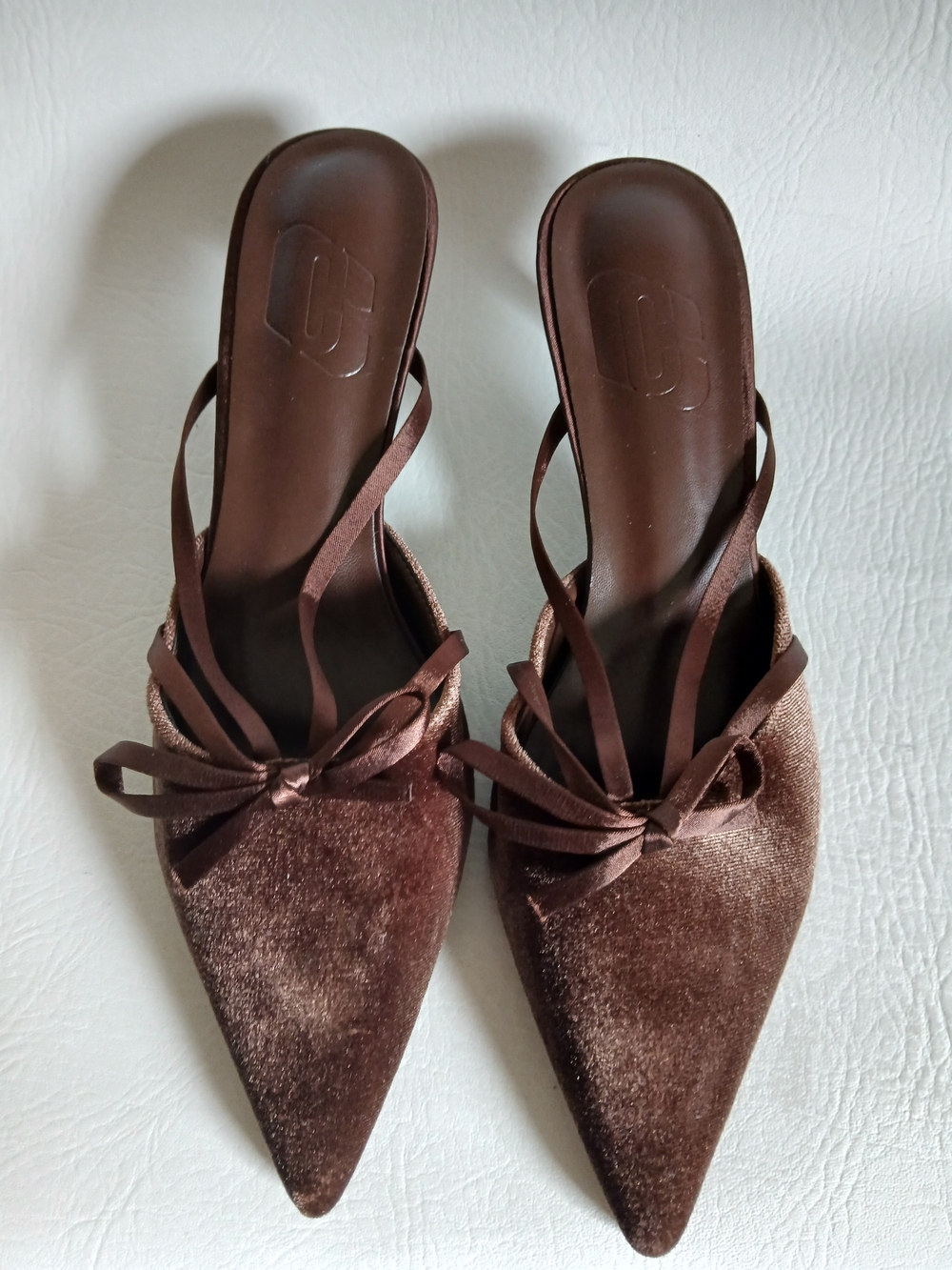 Women's CH Pointed Toe Brown Textured Fabric Mules Kitten Heels Sz8.5M - Picture 5 of 16